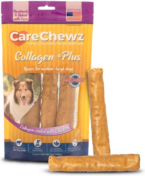 Pet Factory CareChewz Collagen +PLUS 9-inch Rovers Chicken Flavored Chewy Dog Treats, 3 count