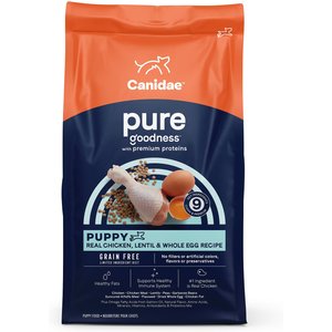 CANIDAE Grain-Free PURE Puppy Limited Ingredient Chicken, Lentil & Whole Egg Recipe Dry Dog Food, 4-lb bag