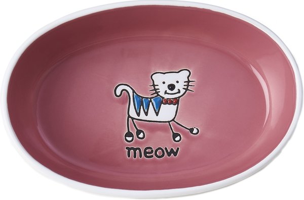 PetRageous Designs Silly Kitty Oval Ceramic Cat Bowl, White & Pink, 2-cup slide 1 of 4