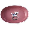 PetRageous Designs Silly Kitty Oval Ceramic Cat Bowl, White & Pink, 2-cup