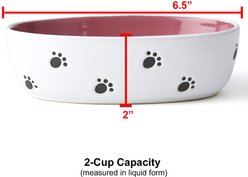 PetRageous Designs Silly Kitty Oval Ceramic Cat Bowl, White & Pink, 2-cup slide 2 of 3
