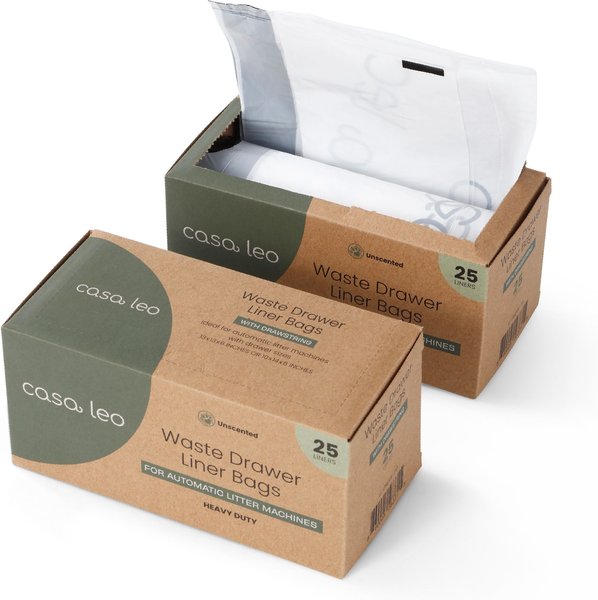 Casa Leo Leo's Loo Unscented Self-Cleaning Drawstring Waste Drawer Box Liners, 50 Count