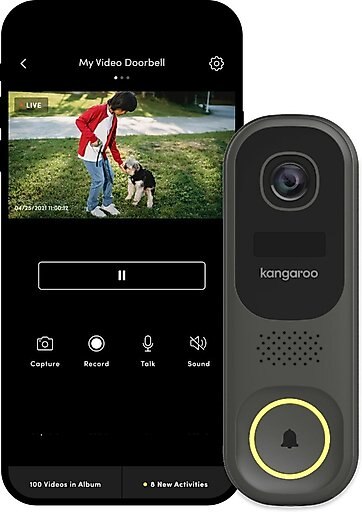 Kangaroo Doorbell & Chime Video Camera, Black