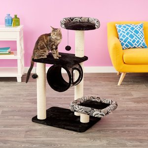 MidWest Feline Nuvo Escapade 40.25-in Faux Fur Cat Tree with a cat on it in a room
