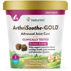 NaturVet Advanced Care ArthriSoothe-GOLD Soft Chews Joint Supplement for Cats & Dogs, 70 count