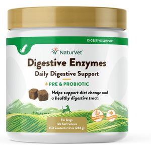 NaturVet Digestive Enzymes Plus Probiotic Soft Chews Digestive Supplement for Dogs, 120 count