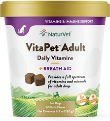 NaturVet VitaPet Adult Plus Breath Aid Soft Chews Multivitamin for Dogs, 60 count