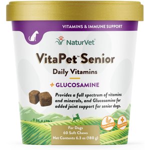 NaturVet VitaPet Senior Daily Vitamins Plus Glucosamine Dog Supplement, 60 count