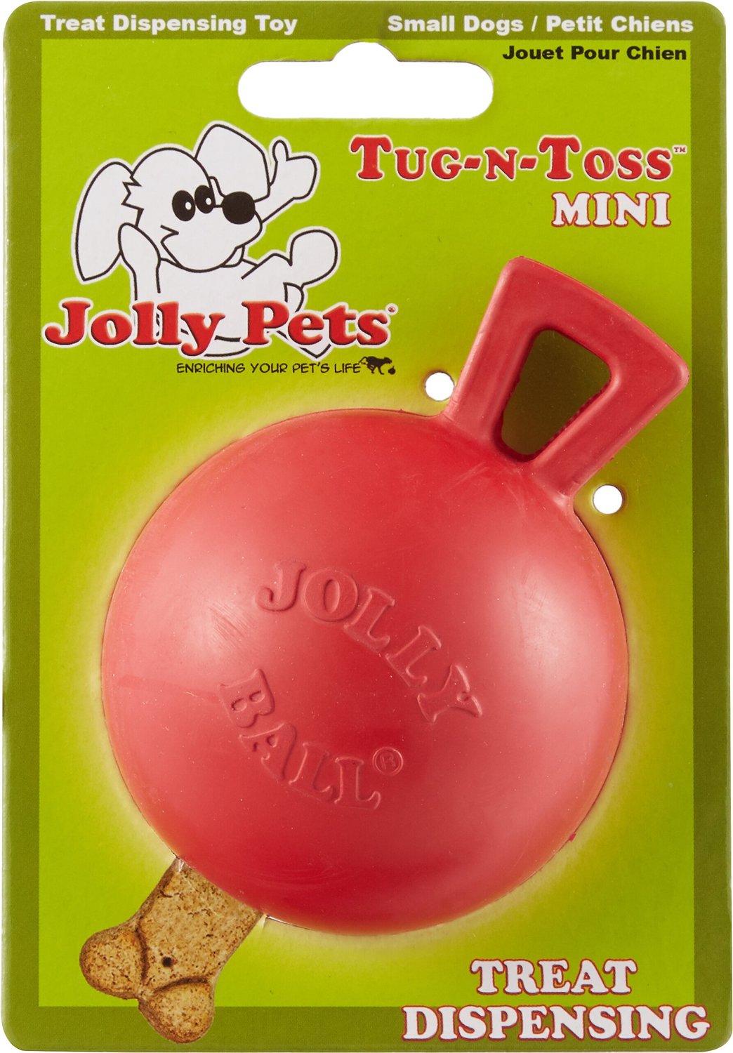 JOLLY PETS TugnToss Mini Dog Toy, Red, 3in