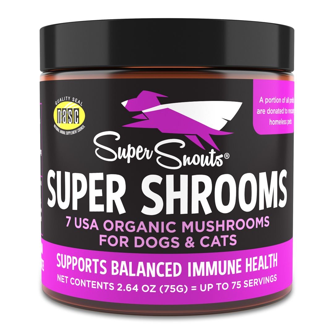 SUPER SNOUTS Super Shrooms Organic Super 7 Medicinal Mushroom Blend Dog Immunity Supplement, 2.6