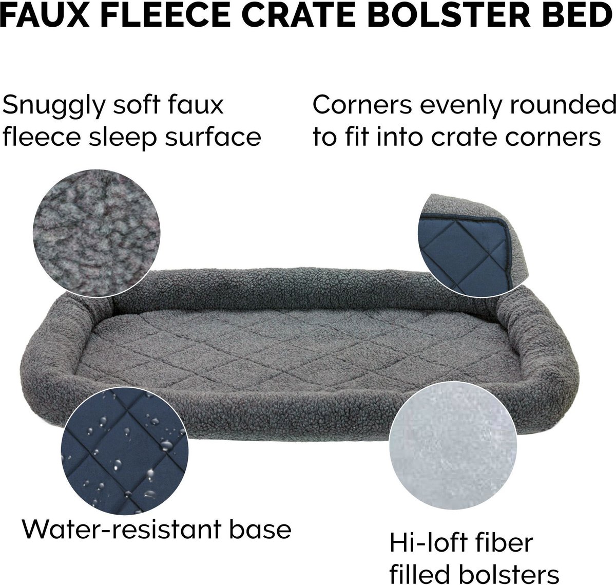 FurHaven Faux Wool Crate Bolster Cat & Dog Bed