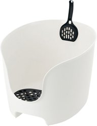 Richell PAW TRAX High Wall Cat Litter Box, White & Black