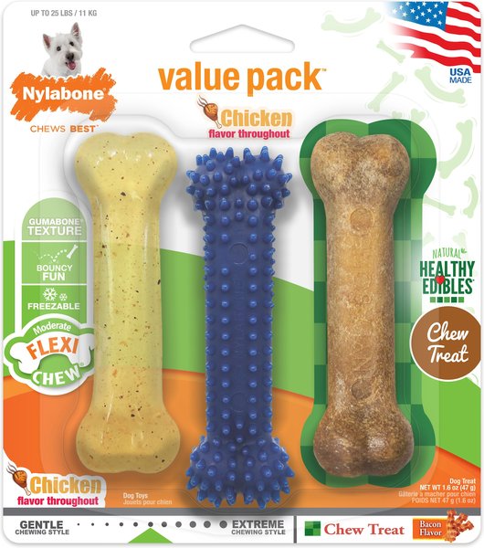Nylabone Healthy Edible Flexi Chew Value Pack Bacon & Chicken Flavor Dog Chew Toy, Small slide 1 of 12