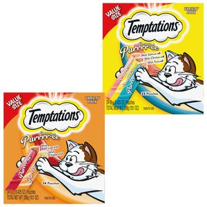 Temptations Creamy Puree with Beef Liver & Cheese Variety Pack + Salmon, Chicken & Tuna Variety Pack Lickable Cat Treats
