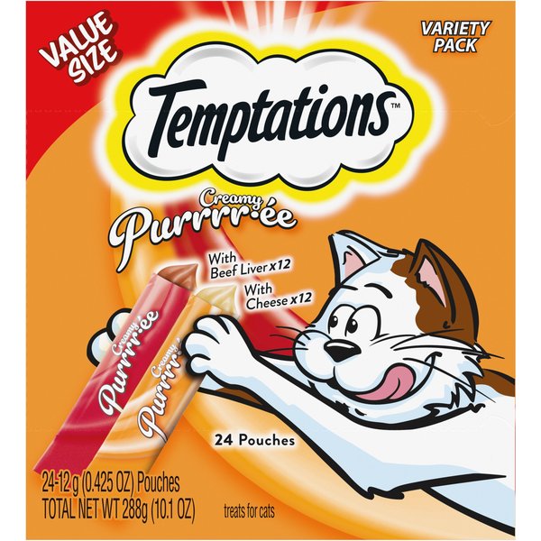 Temptations Creamy Puree with Beef Liver & Cheese Variety Pack Lickable Cat Treats
