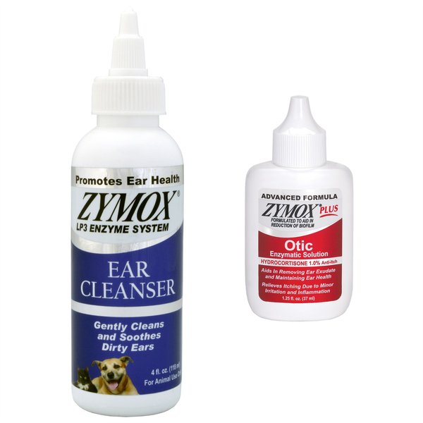 Zymox Plus Advanced Formula 1% Hydrocortisone Otic Ear Infection Solution, 1.25-oz bottle + Veterinary Strength Dog & Cat Ear Cleanser, 4-oz bottle slide 1 of 9