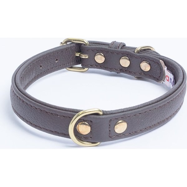 SOFT TOUCH COLLARS Leather TwoTone Padded Dog Collar, Brown Pink