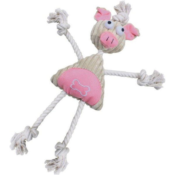 Pet Life Jute & Rope Plush Pig Mannequin Dog Toy, Pink