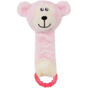 Pet Life Moo-Born Plush Squeaky & Crinkle Teething Cat & Dog Toy, Pink