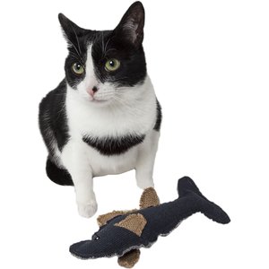 Pet Life Durable Fish Plush Cat Toy with Catnip, Black, Large