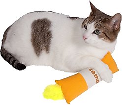 Pet Life Rectangular Crinkle Plush Faux Fur Teaser Cat Toy with Catnip, Orange