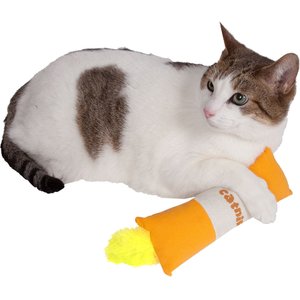 Pet Life Rectangular Crinkle Plush Faux Fur Teaser Cat Toy with Catnip, Orange