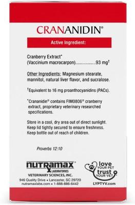Show full view: Nutramax Crananidin Chewable Tablets Urinary Supplement for Dogs, 21 count slide 9 of 11