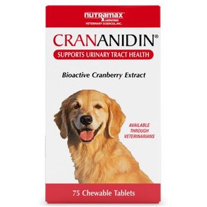 Nutramax Crananidin Chewable Tablets Cranberry Extract Urinary Tract Health Supplement for Dogs, 75 count