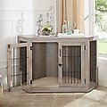 Unipaws Furniture Corner Dog Crate with Cushion, Weathered Grey, Large
