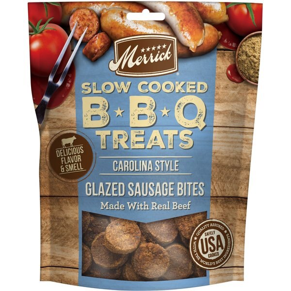 MERRICK Slow Cooked BBQ Beef Texas Style Glazed Jerky Strips Dog Treats