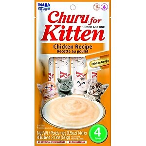 Inaba Churu for Kittens Chicken Recipe Puree Grain-Free Lickable Cat Treats, 0.5-oz tube, 24 count