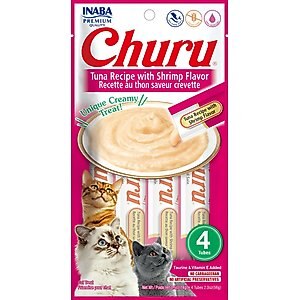 Inaba Churu Tuna Recipe with Shrimp Flavor Creamy Puree Grain-Free Lickable Cat Treats, 0.5-oz tube, 24 count