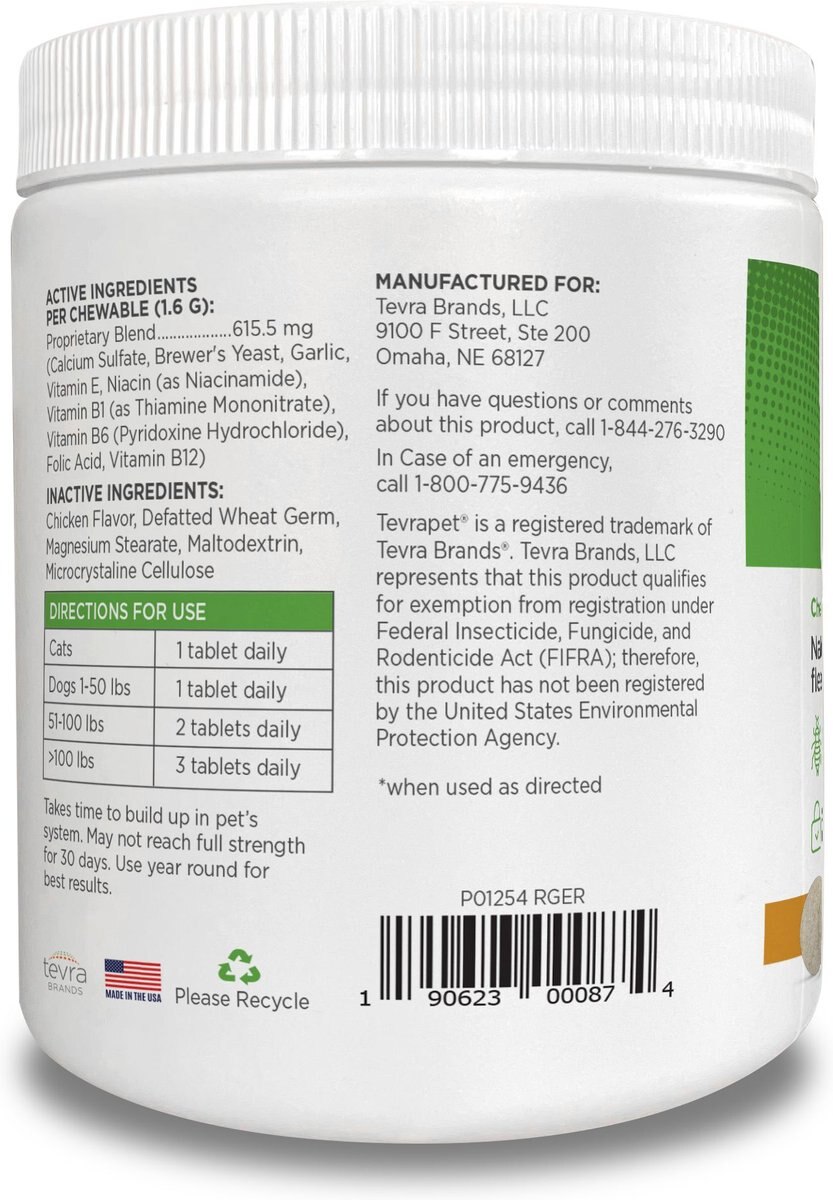 TEVRAPET Naturals Oral Flea & Tick Chew Supplement for Dogs & Cats, 120