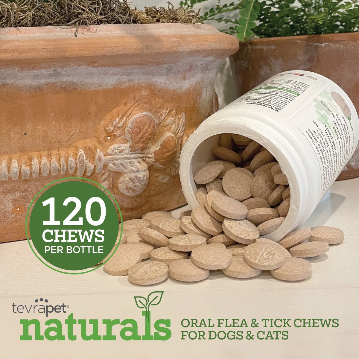 TEVRAPET Naturals Oral Flea & Tick Chew Supplement for Dogs & Cats, 120 count