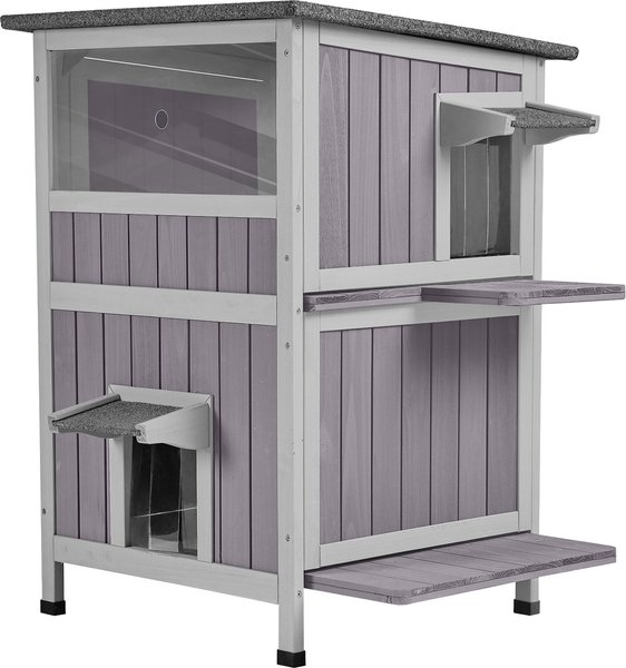 Aivituvin AIR14-1 Two Tier Wooden Cat House with Waterproof Roof & Door Flaps, Grey, Small slide 1 of 6