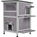 Aivituvin AIR14-1 Two Tier Wooden Cat House with Waterproof Roof & Door Flaps, Grey, Small