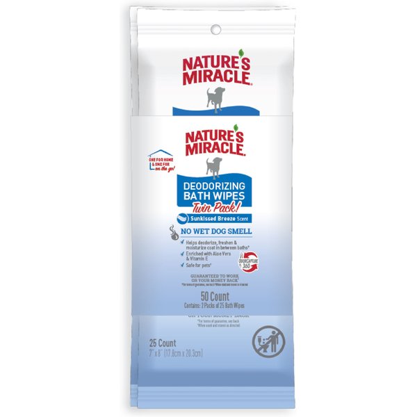 Nature's Miracle Deodorizing Bath Wipes for Dogs, Sunkissed Breeze, Twin Pack - 50 Total Wipes, Size: 25 ct - 2 Pack