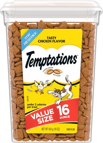 Show full view: Temptations Classic Tasty Chicken Flavor Soft & Crunchy Cat Treats, 16-oz tub slide 1 of 11