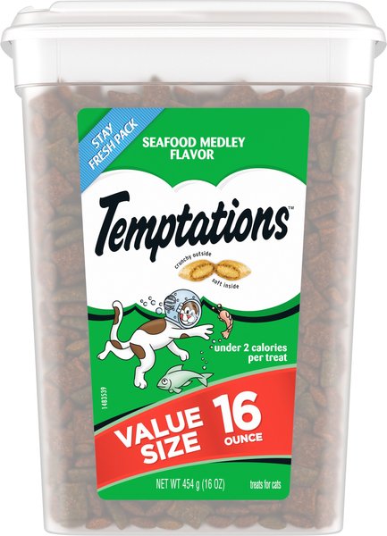 Temptations Classic Seafood Medley Flavor Soft & Crunchy Cat Treats, 16-oz tub slide 1 of 8