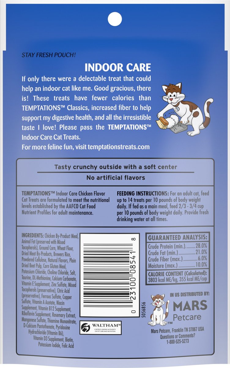 TEMPTATIONS Indoor Care Chicken Flavor Soft & Crunchy Cat Treats, 2.1