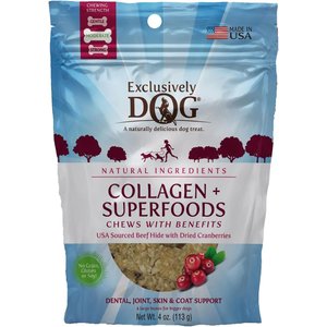 Exclusively Pet Collagen + Superfood Chews Cranberry Dental Dog Treats, 4-oz bag