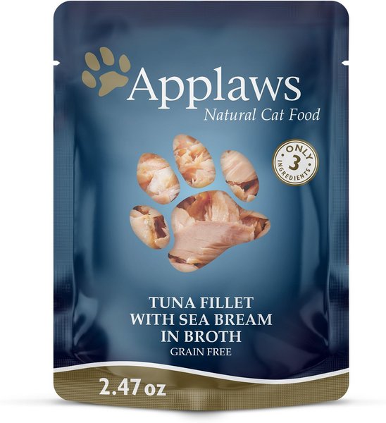 Applaws Natural Tuna Fillet with Sea Bream in Broth Wet Cat Food, 2.47-oz pouch, case of 12 slide 1 of 6
