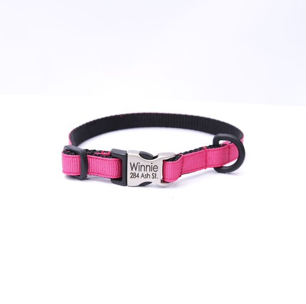 Mimi Green Engraved Buckle Ribbon Standard Cat & Dog Collar, Shocking Pink, X-Small slide 1 of 4