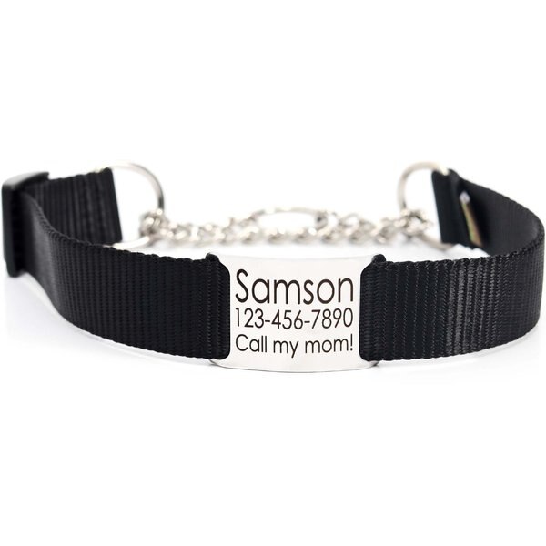 MIMI GREEN Personalized Chain Martingale Dog Collar, Black, Large