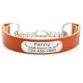 Mimi Green Leather Martingale Dog Collar with ID Riveted Nameplate, Tan, Medium