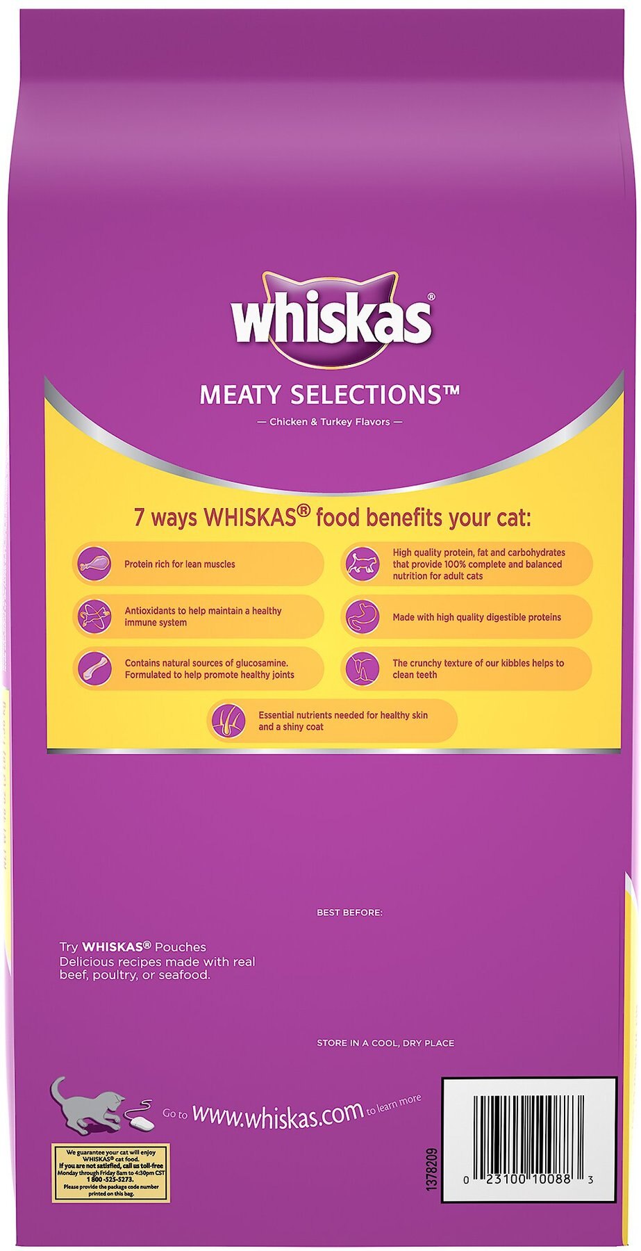 WHISKAS Meaty Selections Chicken Turkey Flavors Dry Cat Food, 3lb Bag