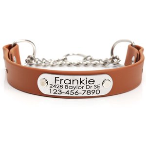 Mimi Green Leather Martingale Dog Collar with ID Riveted Nameplate
