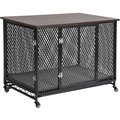 Aivituvin Side End Table Furniture Style Dog Crate with Tray, Cushion & Casters, Coffee, Large