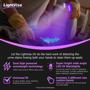 Lightvise Universal LED Clamp-On Dual UV Dog & Cat Pet Urine Stain Detector Magnetic Flashlight, Black