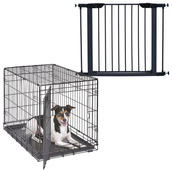 MidWest iCrate Fold & Carry Single Door Collapsible Dog Crate, 30 inch + Steel Pet Gate, Graphite, 29-in slide 1 of 9